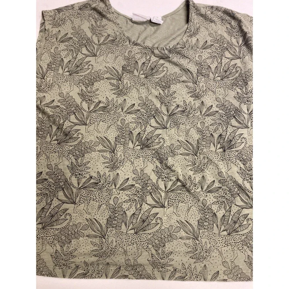 Tabitha Webb Women's Green Floral Round Neck Short Sleeve Pullover T-Shirt L